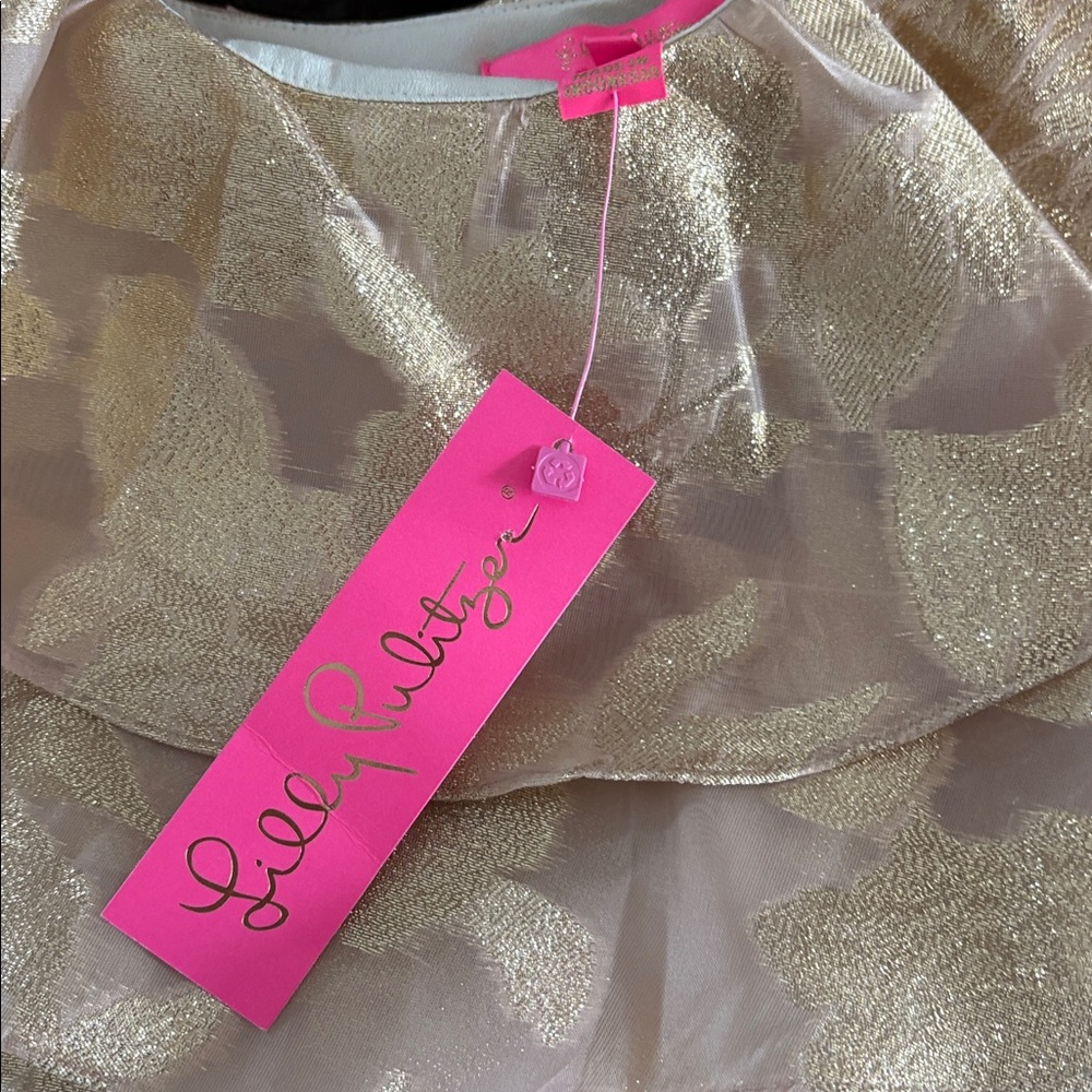 Lilly Pulitzer Trixie One Shoulder Gold Organza Brocade Top Small NWT Resort - Picture 9 of 9